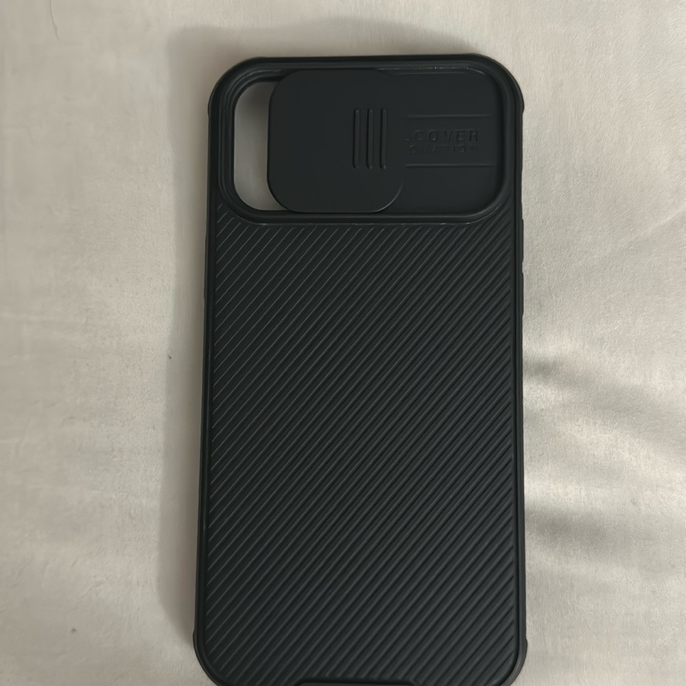 Black rubber like case with sliding camera protector for iPhone 12 Promax